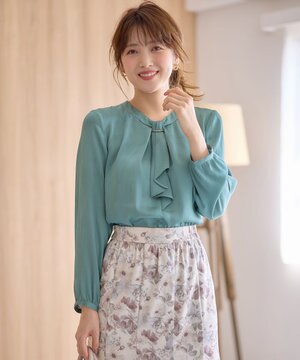  【洗える】メタルパーツボウタイ ブラウス 長袖