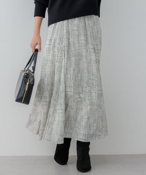  【洗える】モノクロトーンプリント スカート