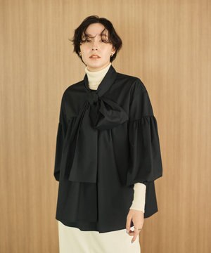  【シワになりにくい/洗濯機可能/袖ゴム】ビッグリボンブラウス