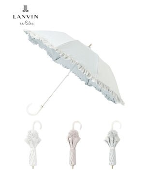  ランバン オン ブルー 晴雨兼用日傘 折りたたみ傘 ビジュー付きオーガンジーフリル 遮光 遮熱 UV