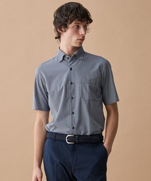  【キングサイズ・ジャージー素材・ストレッチ・イージーケア】コンパクトジャージーストライプシャツ