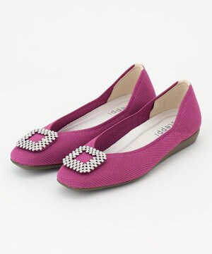 【洗える/撥水】ビジュー付 スクエア パンプス