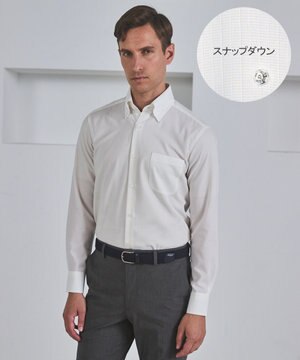  春夏向け【形態安定】SUMMERPREMIUMPLEATS_スナップダウンカラー _織柄_ 長袖ドレスシャツ(25年春夏モデル)