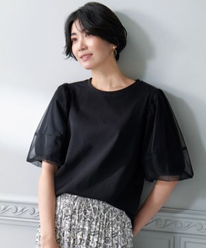  チュールコンビパフスリーブプルオーバー