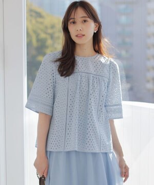  【先行予約】エンブロイダリーレース5分袖 ブラウス