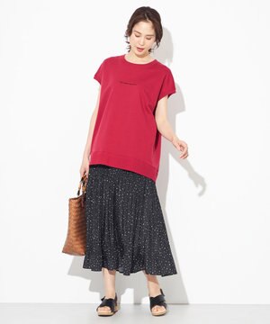  【2SET】ミニロゴトップス×ドットプリーツスカート セット