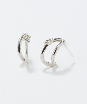  〈アレルギー対応〉シャイニーダブルフープセラミックピアス　シルバー