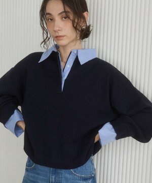  【ANGIE VINTAGE】シャツ襟 ドッキング　フェイクレイヤード ニット トップス