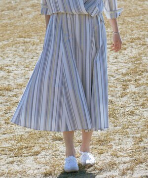  リネンMIX ストライプ フレア スカート