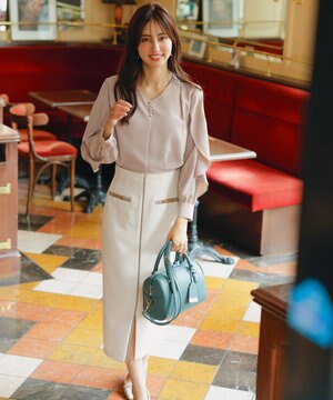  【全方位 好印象】フェミニンブラウス×ビットタイトスカート セット