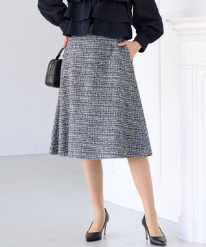 【KUMIKYOKU NAVY】ラメループモールツイード フレアスカート