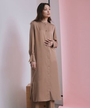  【洗える】 ルゼブフィブリルサテン シャツワンピース