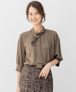  【洗える/UVケア/吸放湿性】シルクストレッチ ハイネックブラウス