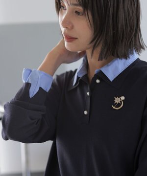  【WEB限定】ストレッチクリアニット シャツレイヤード風プルオーバー