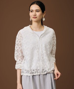  【WEB限定・1枚で華やぐ・旬スタイル】テクスチャーレーシージップ パーカー