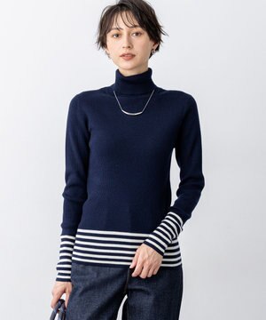  【見上愛さん着用/VERY掲載/洗える】ウーステッドウール リブタートル ボーダー ニット
