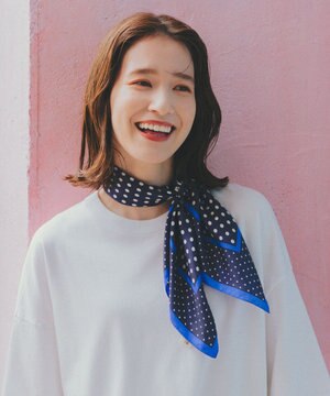  【Marcaオリジナル】ラインボーダードット 小判 シルクツイル スカーフ