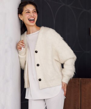  アルパカシャギー Vネックカーディガン