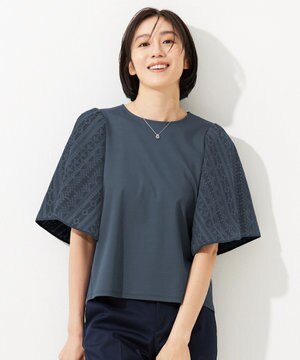  【カタログ掲載・洗える】エンブロイダリーコンビジャージ カットソー