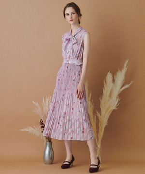 【WEB限定】【TOCCA LAVENDER】Rose Cut Jacquard Print Dress ドレス