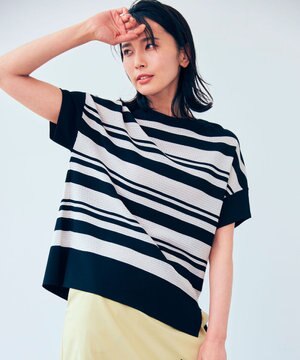  【洗える】クレープストレッチボーダー ニット