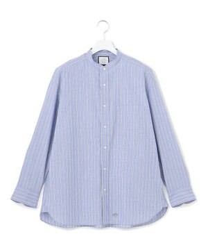  【UNISEX】タイプライターストライプ バンドカラーシャツ