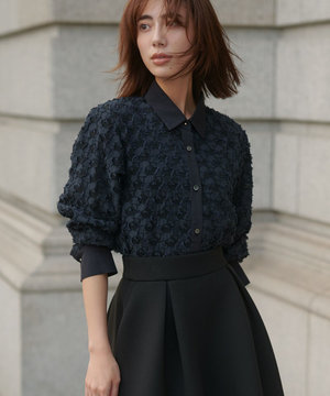 シアージオメトリックジャカードクロップド丈 ブラウス