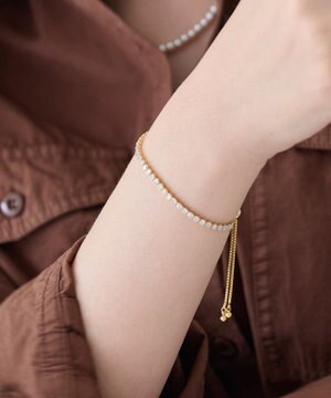  ラインストーンスライドテニスブレスレット　ゴールド