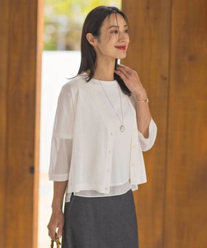  【洗える】シアーライトニット Vネック カーディガン