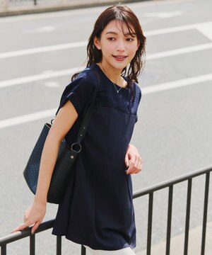  【洗える】シアーコンビチュニックブラウス