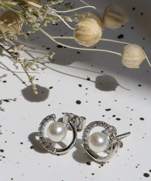  ストーン＋パール付きピアス
