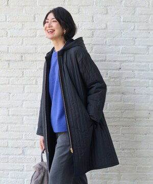 【３WAY・洗濯機可】リバーシブル中綿ストライプ キルトコート