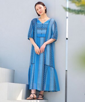  【洗える・XSサイズあり】オリエンタルモザイクプリント ワンピース