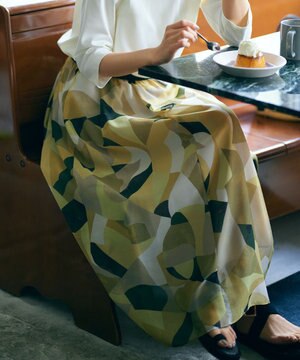  【洗える】Pilatプリント ギャザー スカート