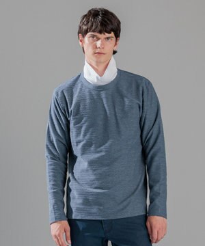  メランジリップル　クルーネックカットソー