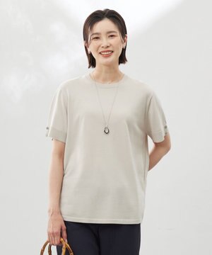  【洗える】COTTON POLYESTER 袖ボタン ニット