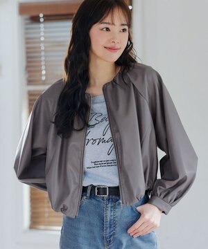 【洗える】ソフトフェイクレザージップブルゾン