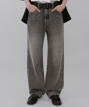  【ウエスト調整可】ストレートデニムパンツ