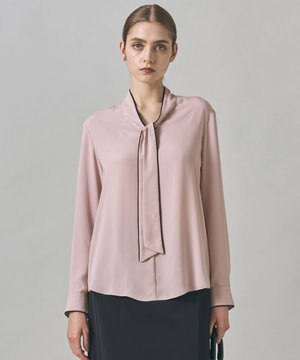  【接触冷感・UVケア・速乾・洗える】BackSatinAmunzen 配色ボウタイブラウス