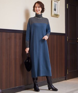  【洗える】セミウーステッドウール ニットワンピース