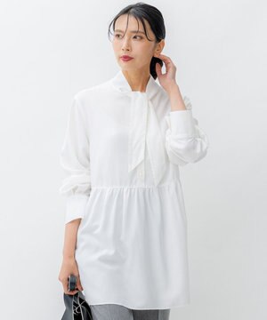  【前後着用可能/洗える】ウォッシュドピーチツイル ブラウス