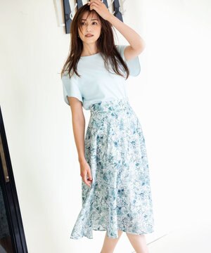  【洗える・シワになりにくい】フルラージュプリント スカート