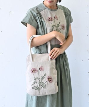  ポピー押し花刺繍バッグ