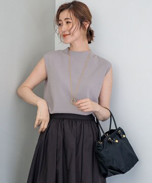  【洗える】ヴィスコースストレッチ ノースリーブ プルオーバー