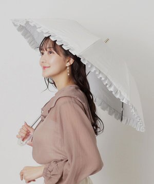  【一級遮光/晴雨兼用】LANVIN en Bleu (ランバン オン ブルー)  折りたたみ日傘 シャイニーフリル 遮光 遮熱 UV