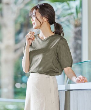 【洗える】コットンリブジャージー カットソー