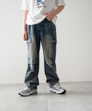  【KIDS/150cm/160cm/ウエストゴム】デニムイージーカーゴパンツ（JUNIOR）