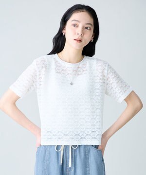  レースショート丈Tシャツ