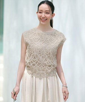  【洗える/汗じみ防止加工】エンブロイダリージャージー フレンチスリーブ カットソー