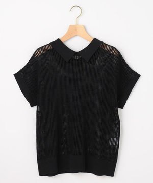  【先行予約・WEB限定・前後着用可】メッシュニット 襟付き半袖カーディガン